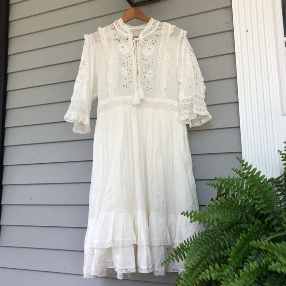 Ulla Johnson White Dress Midi Lace Eyelet Tassels Prairie Madison US 10 - Picture 3 of 11